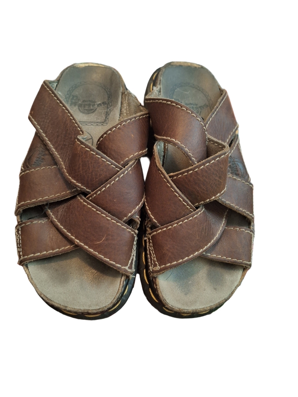 Y2K Dr. Martens Brown Leather Crisscross Slide Mules Vintage 90s